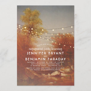 Fall Trees and String Lights Engagement Party Invitation