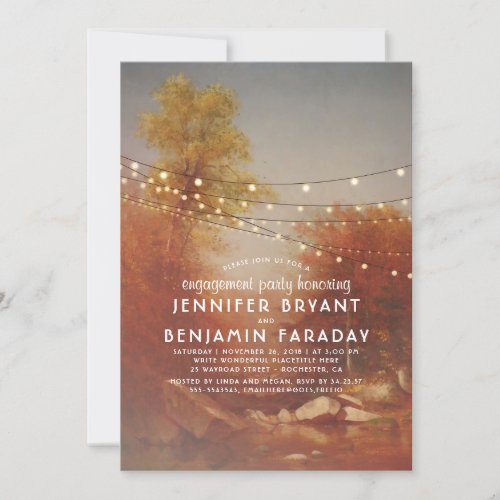 Fall Trees and String Lights Engagement Party Invitation