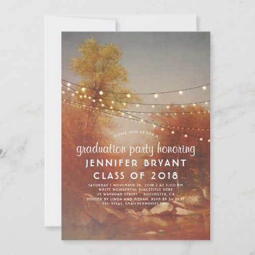 Fall Trees and String Lights  Graduation Party Invitation - Trees and string lights romantic fall graduation party invitations