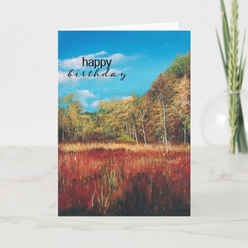 Fall Trees Blue Sky Art Happy Birthday Card