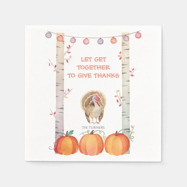 Fall Trees Pumpkins Turkey Thanksgiving Party Napkins (Front)