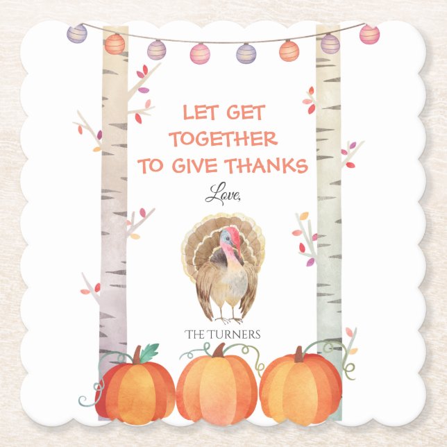 Fall Trees Pumpkins Turkey Thanksgiving Party Paper Coaster (Front)