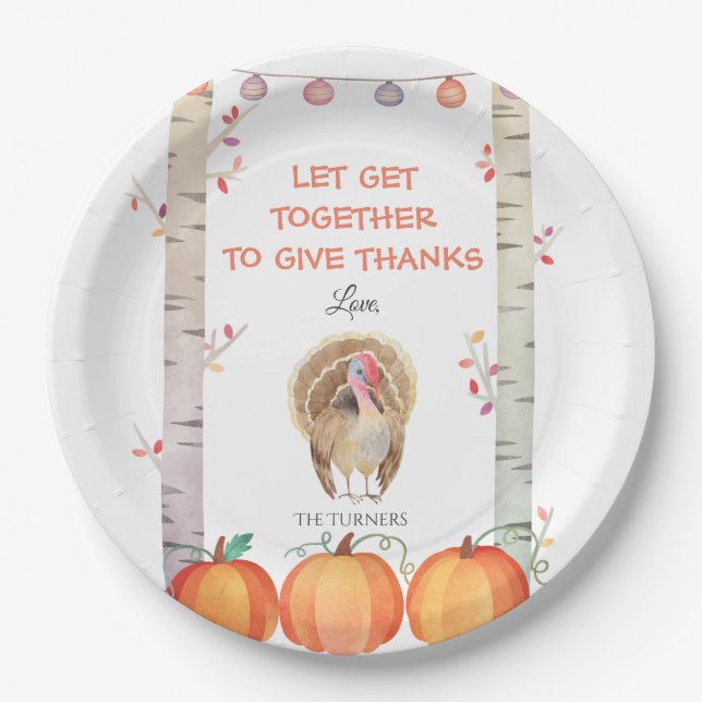 Fall Trees Pumpkins Turkey Thanksgiving Party Paper Plates (Front)
