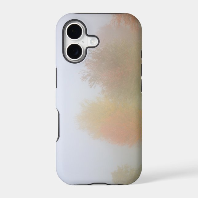 Fall trees shrouded in mist iphone case (Back)