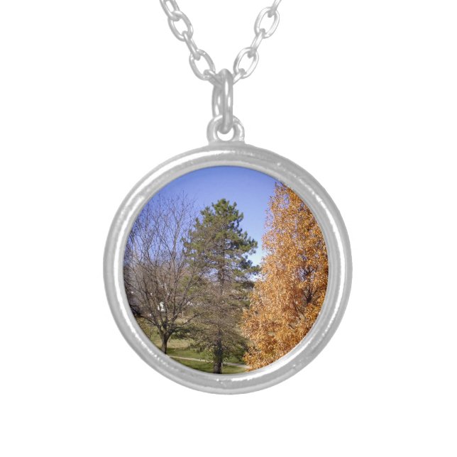 Fall Trees Silver Plated Necklace (Front)