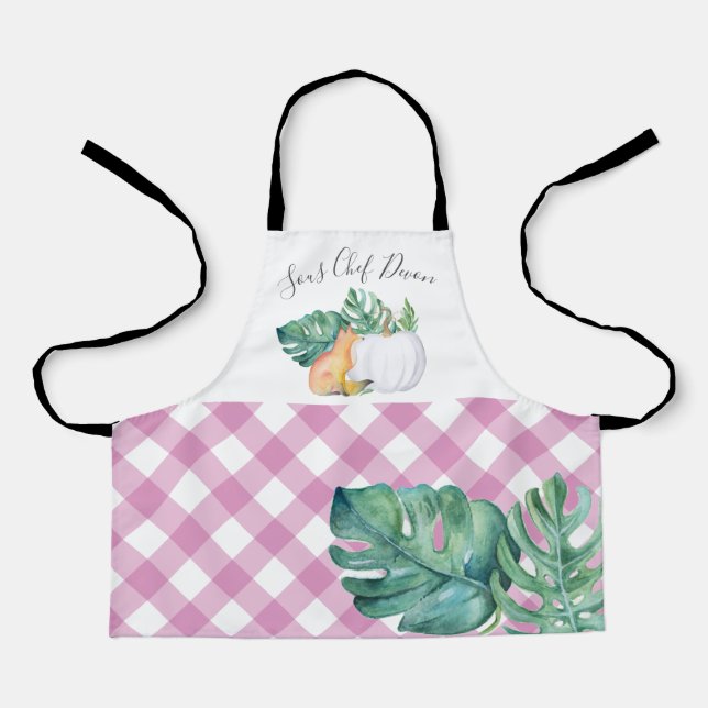 Fall Tropical Fox and White Pumpkin Apron (Front)