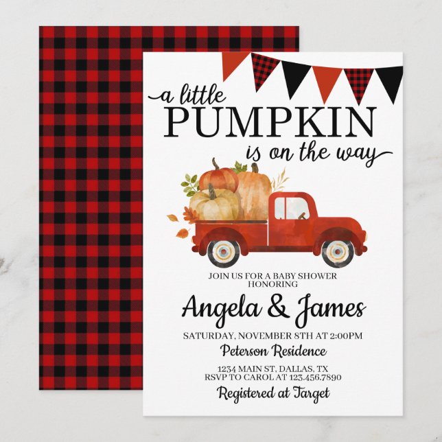 Fall Truck Baby Shower Invitation Pumpkin Patch (Front/Back)
