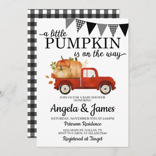 Fall Truck Baby Shower Invitation Pumpkin Patch (Front/Back)