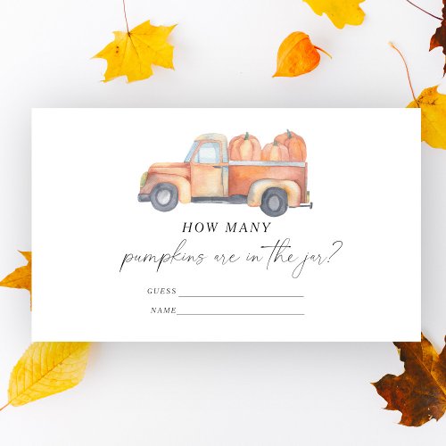 Fall truck _ guess how many pumpkin are in the jar enclosure card