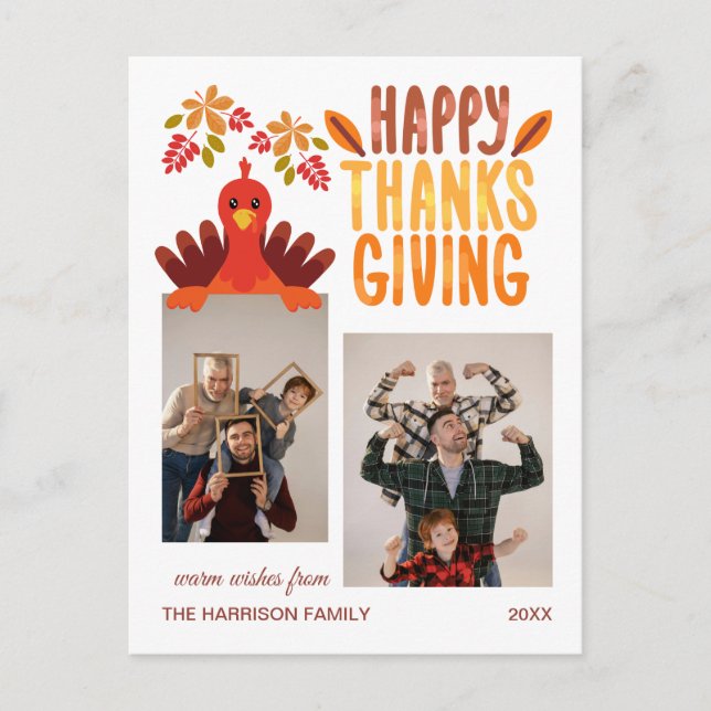 Fall Turkey Happy Thanksgiving 2 Photos Postcard (Front)