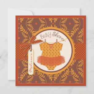 Fall Tutu and Autumn Damask Vine Baby Shower Invitation