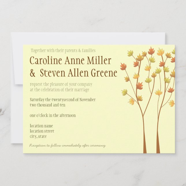 Fall Twig Tree 5x7 Wedding Invitation (Front)