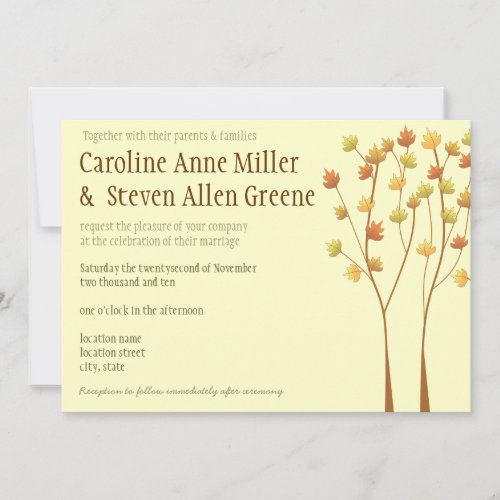 Fall Twig Tree 5x7 Wedding Invitation