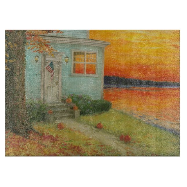 Fall Twilight Poetic Lakehouse Cutting Board (Front)