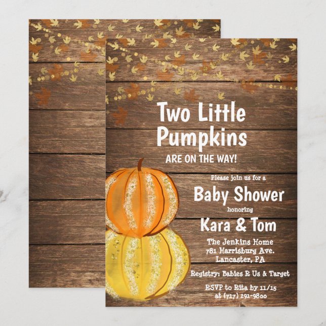 Fall Twin Baby Shower Invitation (Front/Back)
