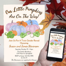 Fall Twin Gender Reveal Little Pumpkin Theme  Invitation