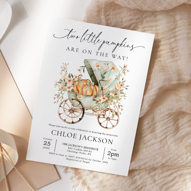 Fall Two Little Pumpkin Autumn Twins Baby Shower Invitation (Creator Uploaded)