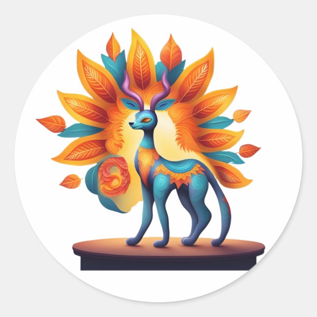 Fall Unique Alebrije Classic Round Sticker (Front)