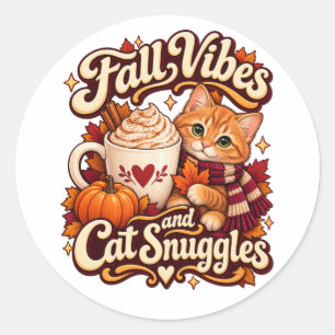 Fall Vibes and Cat Snuggles Cozy Autumn Cat Classic Round Sticker
