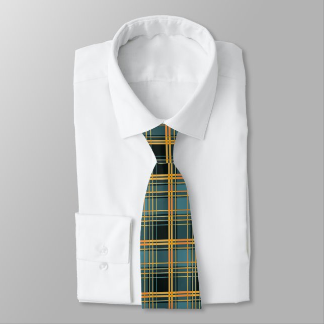 Fall Vibes Autumn Season Plaid Checkered Neck Tie (Tied)