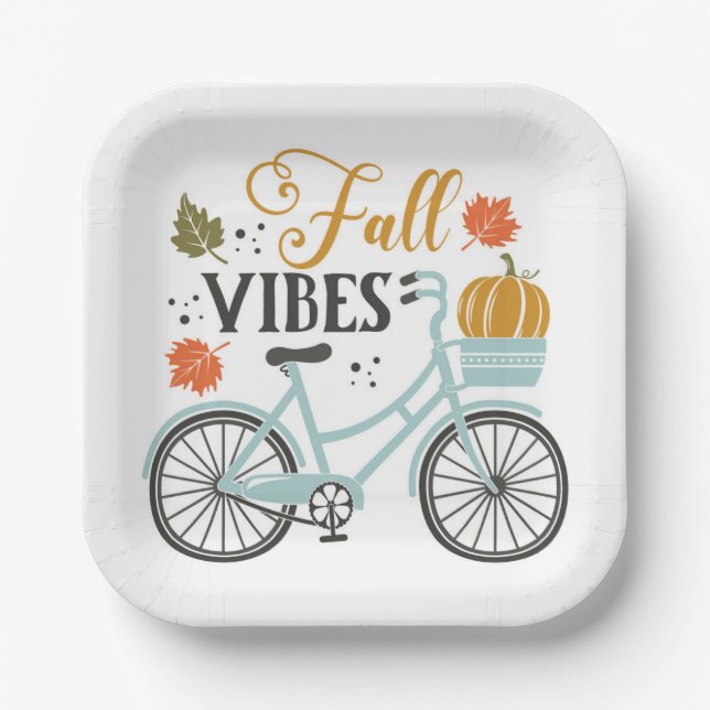 Fall Vibes By Bicycle Paper Plates (Front)