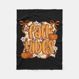 Fall Vibes Coquette Bow Pumpkin Thanksgiving Autum Fleece Blanket