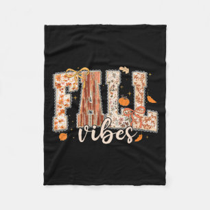 Fall Vibes Coquette Bow Pumpkin Thanksgiving Autum Fleece Blanket