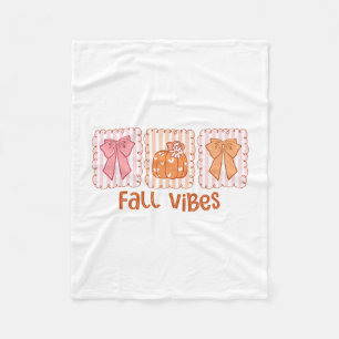 Fall Vibes Coquette Bow Pumpkin Thanksgiving Autum Fleece Blanket