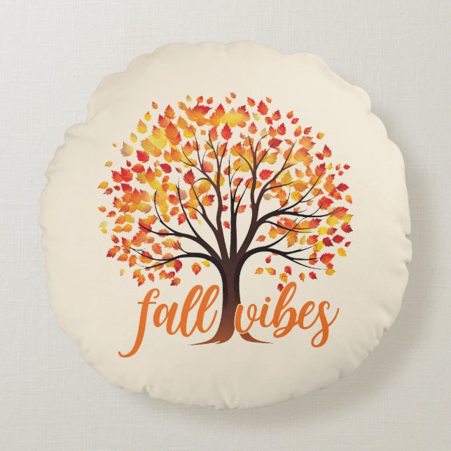 Fall Vibes – Cozy Fall Tree Round Pillow (Front)