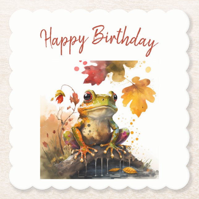 Fall vibes Frog - Birthday  Paper Coaster (Front)