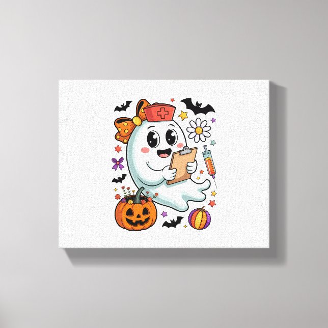Fall Vibes Ghost Nurse Autumn Canvas Print (Front)