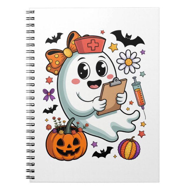Fall Vibes Ghost Nurse Autumn Notebook (Front)