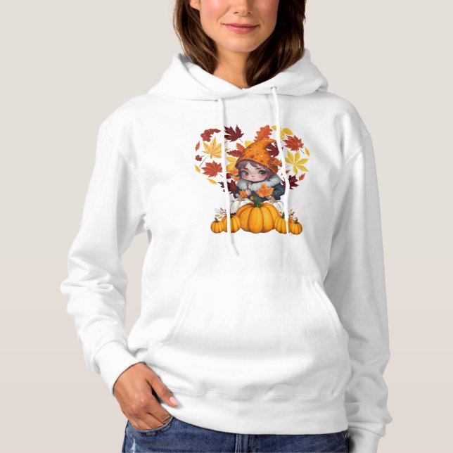 Fall Vibes Gnome Pumpkin Heart Hello Autumn Vibes  Hoodie (Front)