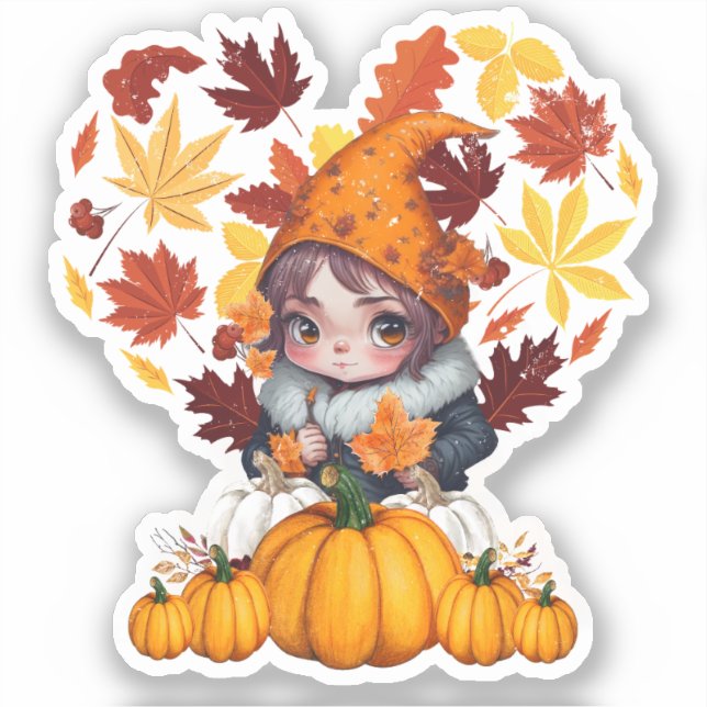 Fall Vibes Gnome Pumpkin Heart Hello Autumn Vibes  Sticker (Front)