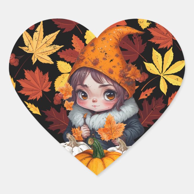 Fall Vibes Gnome Pumpkin Heart Hello Autumn Vibes  Sticker (Front)