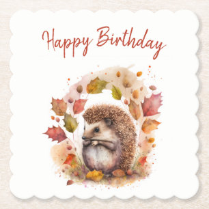 Fall vibes Hedgehog - Birthday Paper Coaster
