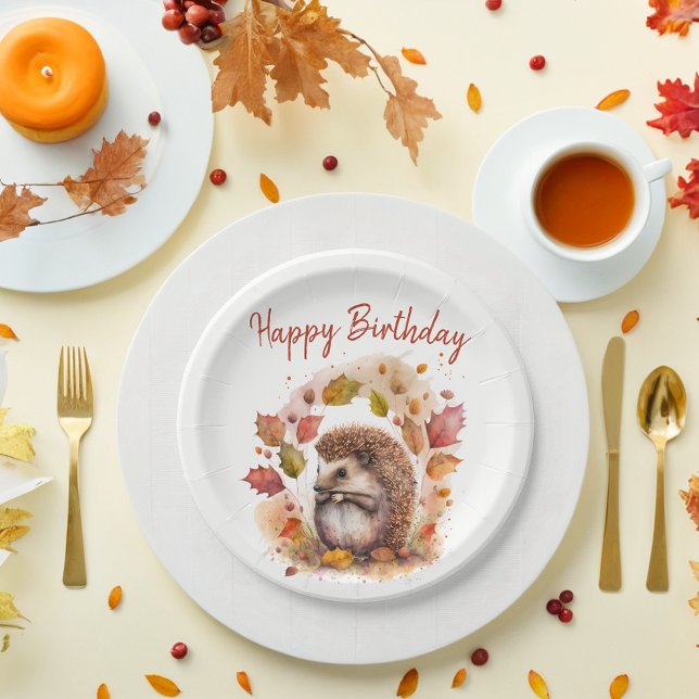 Fall vibes Hedgehog - Birthday  Paper Plates (Creator Uploaded)