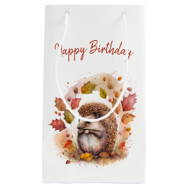 Fall vibes Hedgehog - Birthday  Small Gift Bag (Front)