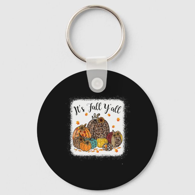 Fall Vibes It's Fall Y'all Leopard Pumpkin Autumn  Keychain (Front)