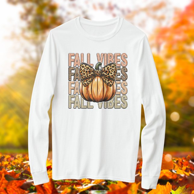 Fall Vibes Leopard Bow Pumpkin Long Sleeve Tshirt (Creator Uploaded)