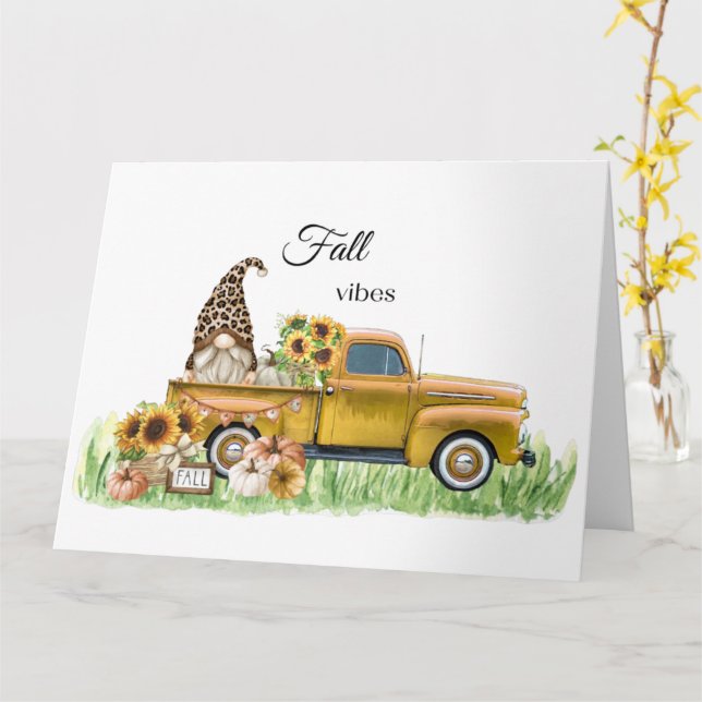 Fall Vibes Leopard Gnome Sunflower Yellow Pickup Card (Yellow Flower)