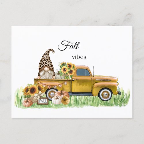 Fall Vibes Leopard Gnome Sunflower Yellow Pickup Postcard