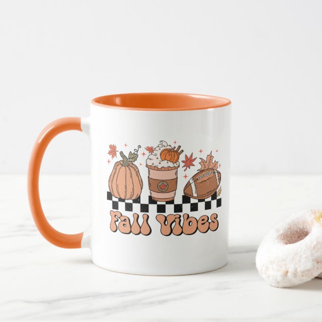 Fall Vibes Mug, Pumpkin Season, Retro Fall Doodle Mug (With Donut)