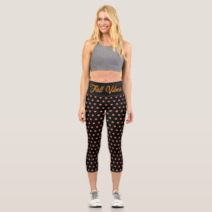 fall vibes, orange black  polka dots ,autumn capri leggings