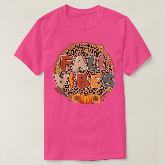 Fall Vibes Pumpkin Fall Autumn Leopard Print Fall  T-Shirt (Design Front)