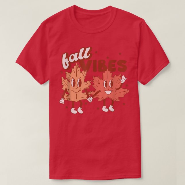 Fall Vibes Pumpkins Funny Leaves Autumn Vibes Red  T-Shirt (Design Front)