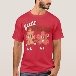 Fall Vibes Pumpkins Funny Leaves Autumn Vibes Red T-Shirt