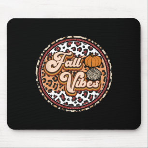 Fall Vibes Retro Vintage Leopard Circle Pumpkin Th Mouse Pad