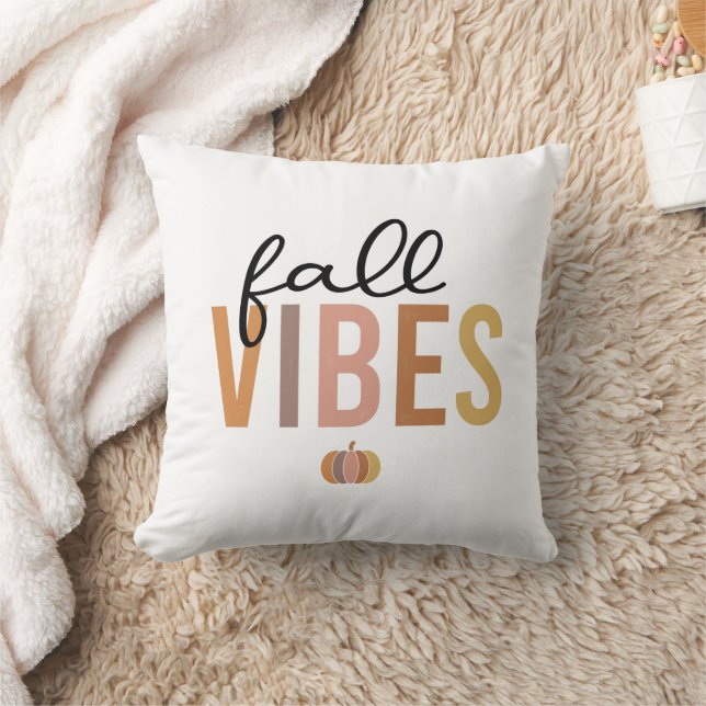 Fall Vibes Rustic Orange Typography Throw Pillow (Blanket)