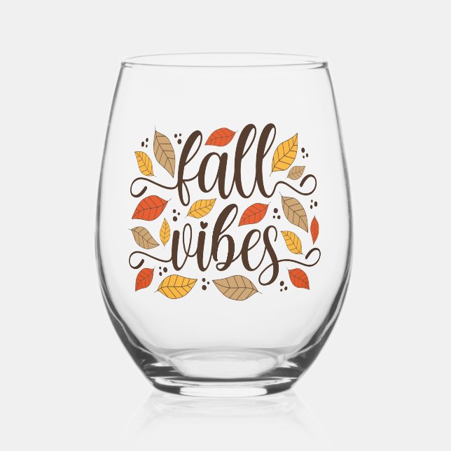 Fall Vibes Stemless Wine Glass (Front)